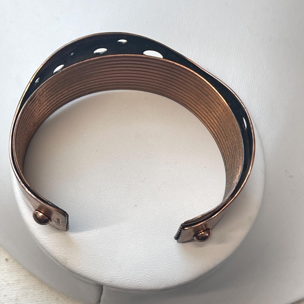 Vintage Renoir Copper Swiss Cheese Wavy Wide Bangle Cuff Bracelet MCM - Picture 4 of 8